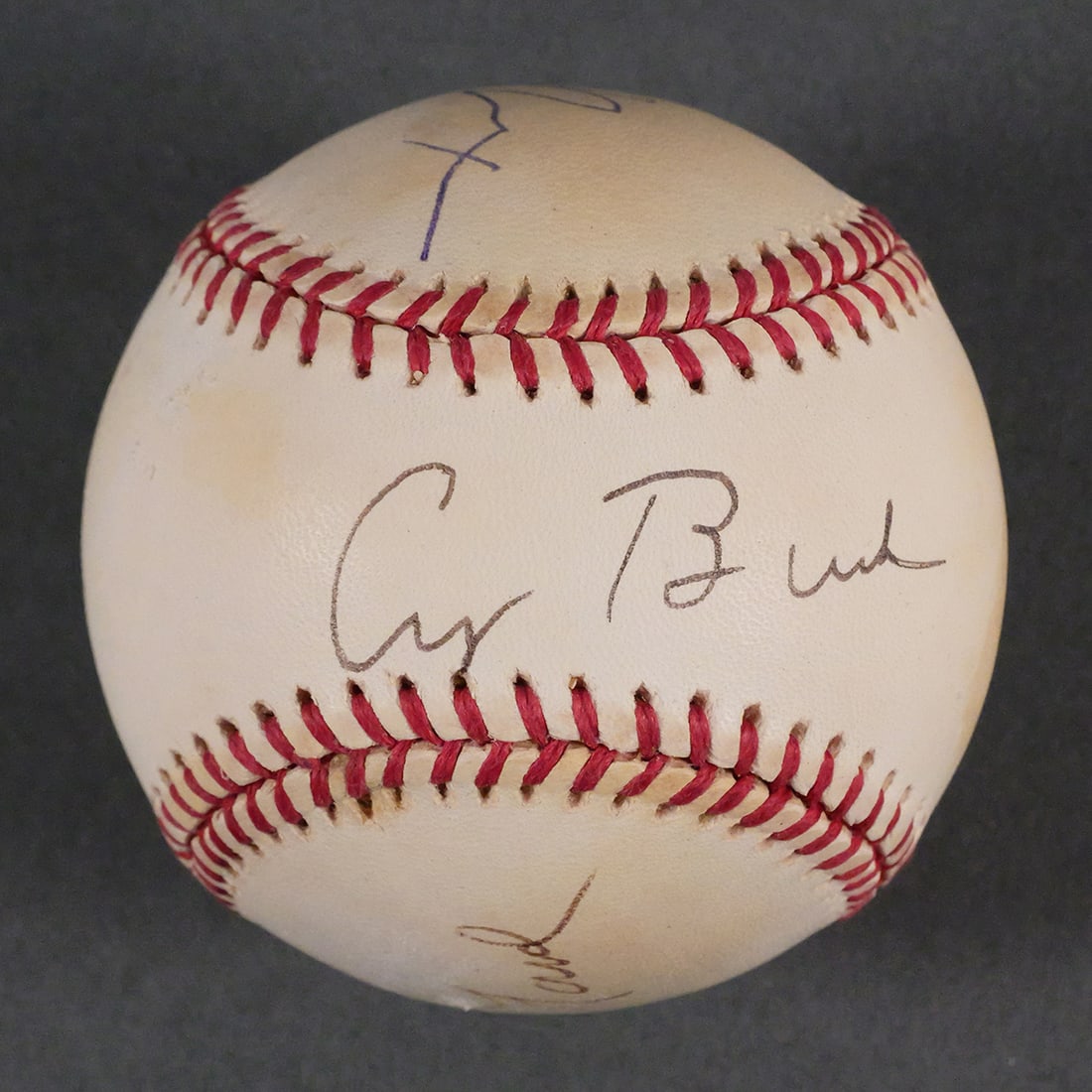 Baseball Signed by Presidents Nixon Ford & Bush: Triple signed Rawlings baseball signed by U.S. presidents Gerald Ford, Richard Nixon, and George H.W. Bush. Comes with letter from the Ted Williams Museum. Unconditionally guaranteed to be authentic,