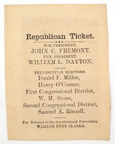 RARE First Republican Presidential Ballot, 1856