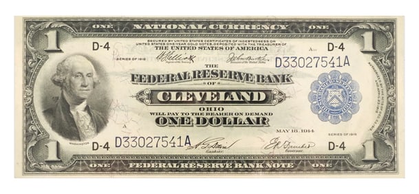 1918 Cleveland $1 National Currency, PMG CVF35