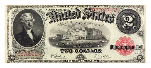 Currency: 1917 $2 United States Note EF