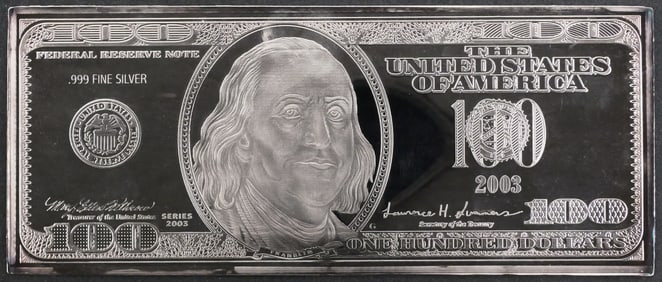 $100 Bill in .999 Silver, Washington Mint