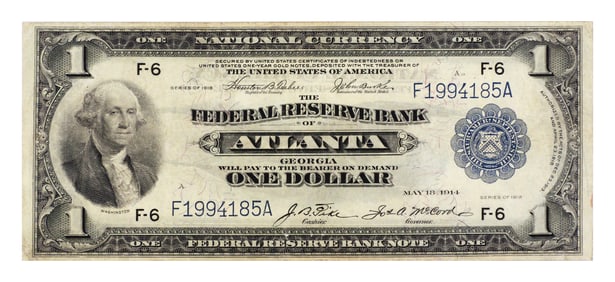 Currency: 1918 $1 Fed Resv Bank Atlanta Note