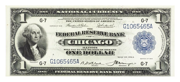 Currency: 1918 $1 Fed Resv Bank Chicago Note