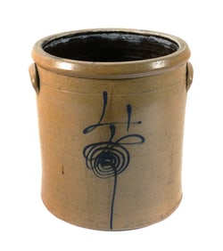 19C Stoneware Crock with Cobalt Spiral, 4 gal