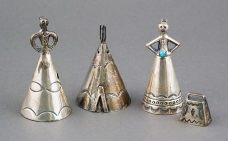 (4) Vintage Navajo Sterling Silver Bells