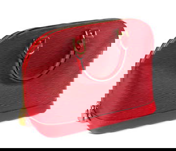 LOUIS VUITTON Alma PM Handbag: LV structured handled purse with original adjustable matching shoulder strap. Vintage, MI0010, 2000, France. 12" x 9-1/2". One of several designer accessories in today's auction, and unconditionally