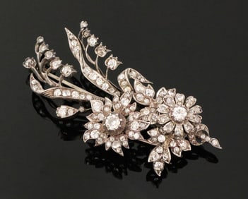 Victorian 9k Gold & 6.5ctw Diamonds Brooch