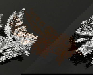 Victorian 9k Gold & 6.5ctw Diamonds Brooch: Showstopping antique handmade brooch, late Victorian to early Edwardian period, tested 9 carat gold with silver wash (this was not an uncommon metal combination for diamond jewelry in 19C Europe).