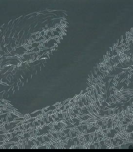 THEO WUJCIK Jasper Johns Etching: One color etching of Jasper Johns by artist Theo Wujcik (1936-2014), created in coordination with Graphic Studio, USF Tampa in 1985, signed in pencil lower left and numbered 27/60 and dated lower