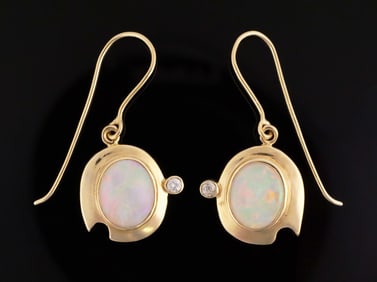14K Gold Opal Diamond Earrings