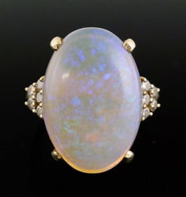 14K Gold Diamond Opal Ring