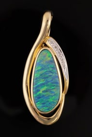 14K Gold Diamond Opal Pendant Enhancer