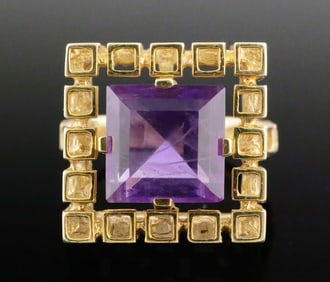 14K Gold Amethyst Modernist Ring