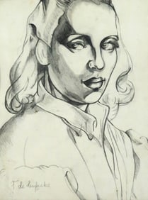 T. DE LEMPICKA Portrait of Woman Drawing