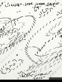 PETER MAX, Original signed Drawing: Marker on paper drawing of a heart with a profile of a face with the text "Linda Love your my shirt" signed at bottom Peter Max 2010. Image measures 10-3/4" x 8-1/8" frame measures 15-3/4" x 12-3/4".