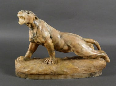 Antique Alabaster Carved Tiger Sculpture 19"