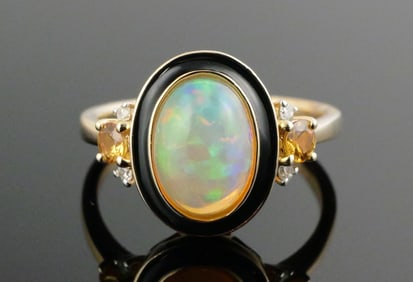 14K Gold Opal, Sapphire & Diamond Ring