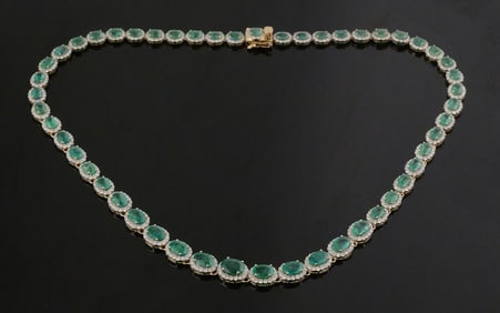 14K Yellow Gold Emerald & Diamond Necklace