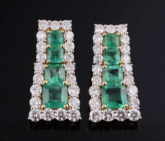 14K Gold Two-Tone Emerald & Diamond Earrings