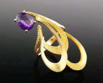 18K Gold Amethyst Free Form Ring