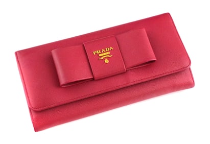 Prada Ribbon Saffiano Peonia Long Wallet COA