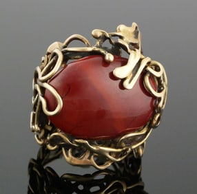 14K Red Jade Statement Ring