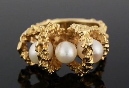 14K Gold Pearl Statement Ring