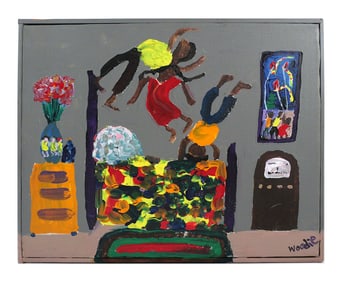 WOODIE LONG, Folk Art Painting on Canvas