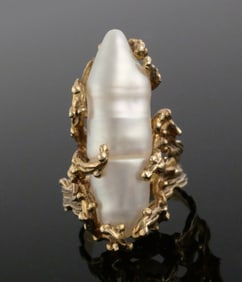 14k Gold Baroque Biwa Pearl Ring