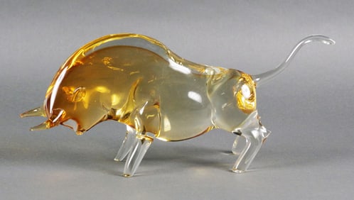 Murano Amber Art Glass Bull Sculpture