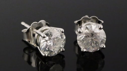 14K White Gold Diamond Stud Earrings