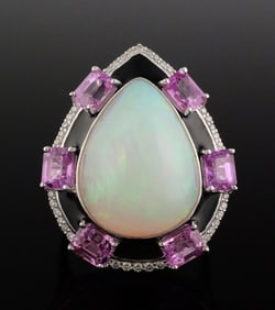 Platinum Opal & Pink Sapphire Ring