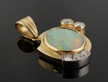 14K Gold Diamond Opal Pendant