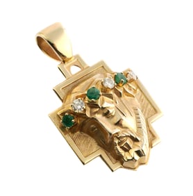 14K Diamond Emerald Pendant of Jesus