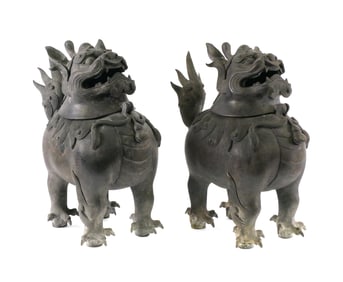 Chinese Bronze Palace Foo Dog Incense Burners