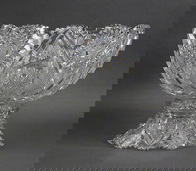 ABP Cut Glass Punchbowl & Stand: American Brilliant Period late 19th or early 20th century punch bowl. No apparent marks, pattern appears to be pictured as fig. 191 in "American Cut and Engraved Glass of the Brilliant Period" by Mart