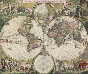 Antique World Map Etching "Nova Orbis Tabula"