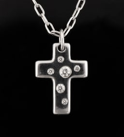 TIFFANY 18k Gold Diamonds Cross Necklace