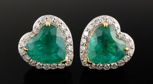 Platinum & 18K Heart Emerald & Diamond Earrings