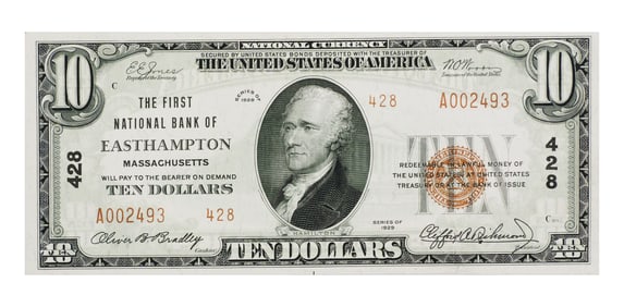 1929 $10 National Currency Note Easthampton