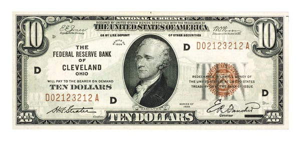 1929 $10 National Currency Note Cleveland