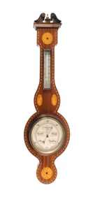 English Inlaid Banjo Barometer & Thermometer
