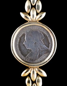14K Gold Bracelet with 3 Pence Silver Coin