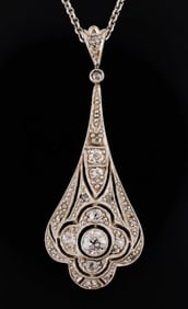 14K Gold Art Deco Filigree Diamond Pendant