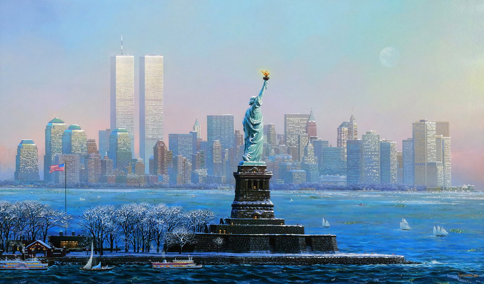 ALEXANDER CHEN New York City Giclee: Hand embellished giclee print titled "I love New York City" by Alexander Chen, signed lower right. Image measures 20" x 33-1/2" frame measures 27-3/4" x 41". Includes COA from Park West Galleries. Thi