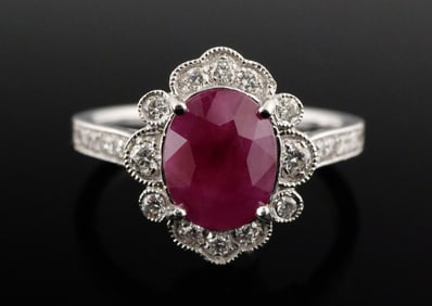 Platinum Burmese Ruby & Diamond Ring