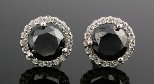 14K White Gold Black Diamond & Diamond Earrings
