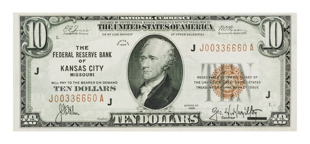 1929 $10 National Currency Note Kansas City