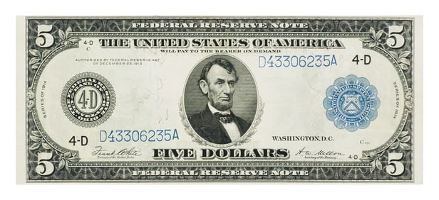 Currency: 1914 $5 Large Note Federal Reserve