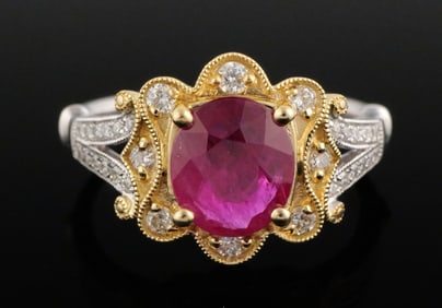 18K Yellow & White Gold Ruby & Diamond Ring